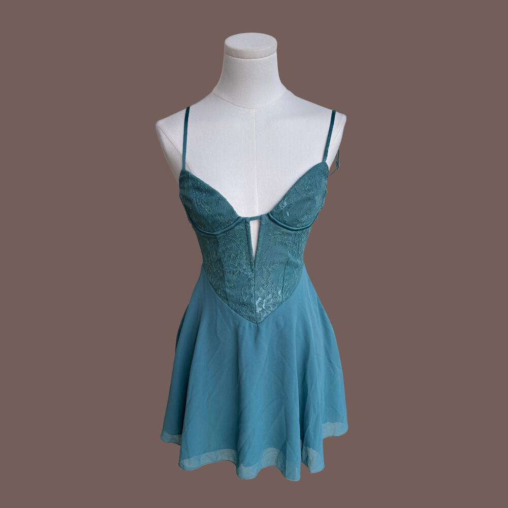 Oh Polly Mini Dress | Teal Lace Corset | Size 2 | Y2K